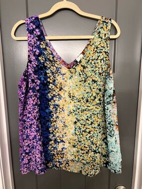 CAbi Multicolor Floral Gradient V-Neck Tank size Large